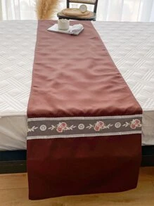 1pc Flower Lace Embroidered Bed Runner - Brown - View 4