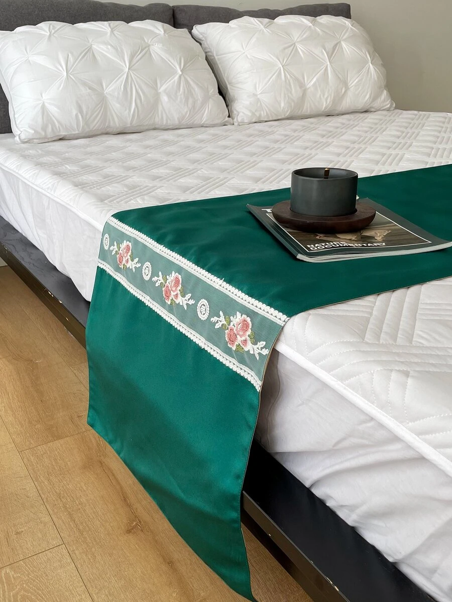 1入組花卉刺繡床旗 - 綠色 - 查看 1