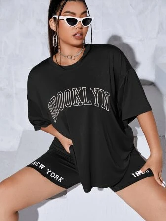 T-shirt à lettres & Short cycliste