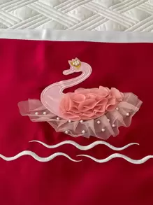 1入組人造珍珠細節天鵝裝飾床旗 - 紅色 - 查看 2