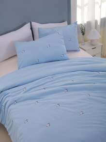 Sheep Embroidered Duvet Cover Set Without Filler - Blue - View 1