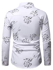 Manfinity Men Random Rose Jacquard Button Up Shirt - White - View 2