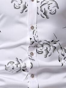 Manfinity Men Random Rose Jacquard Button Up Shirt - White - View 5