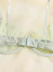 Sheer Mesh Embroidery Underwire Lingerie Set  Cozy And Elegant Details - Mint Green - View 4