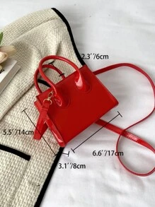 情人节礼物迷你时尚纯色 PU 皮革手提包和斜挎包、口红袋 - 紅色 - 查看 7