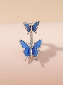 Perforación perfecta, anillo de ombligo con decoración de mariposa, acero inoxidable para mujeres y hombres, no se necesita perforación, joyería para el cuerpo del tabique - Plateado - Ver 2