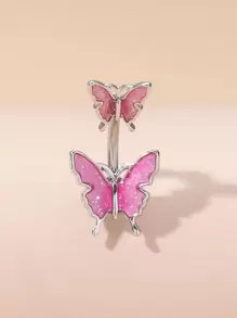 完美穿孔蝴蝶裝飾肚臍肚環不銹鋼男女款無需穿孔隔墊身體首飾