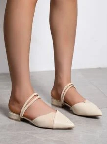 Rhinestone Detail Slingback Flats - Beige - View 3