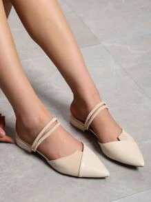 Rhinestone Detail Slingback Flats - Beige - View 5