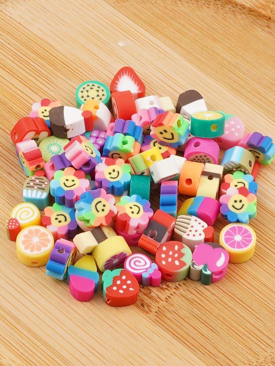 60 piezas Accesorio de joya DIY flor & con diseño de fruta arcilla polimérica cuenta - Multicolor - Ver 1