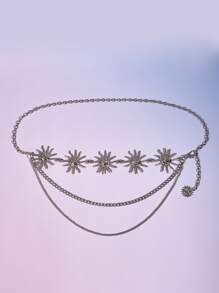 Cinturón de cadena con diseño de sol a capas - Plateado - Ver 4