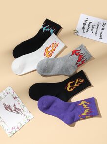 5 đôi tất dệt kim dài vừa phải họa tiết ngọn lửa hoạt hình cho bé trai và bé gái, tất cổ tròn mềm mại, thoáng khí và thoải mái, thích hợp mặc ngoài trời trong mọi mùa - Nhiều màu - Xem 3