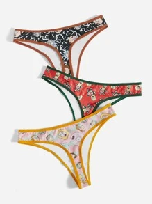 Rick and Morty | ROMWE 3pack Cartoon Print Contrast Binding Thongs