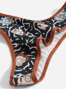 Rick and Morty | ROMWE 3pack Cartoon Print Contrast Binding Thongs