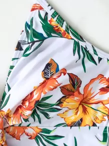 Summer Beach Random Tropical Print Twist Front Swim Dress - Multicolor - View 4