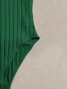 SHEIN Essnce Solid Ribbed Knit V Neck Bodysuit For Summer - Dark Green - View 4