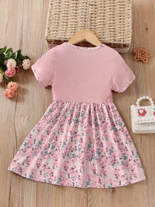 SHEIN 小女童小碎花口袋貼布洋裝