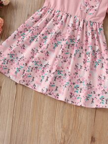 SHEIN 小女童小碎花口袋貼布洋裝