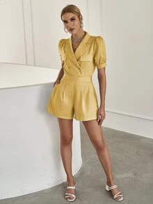 Sollinarry Flap Detail Double Breasted Top & Shorts Set - Yellow - View 3