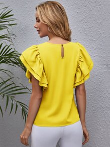 SHEIN Clasi 蝴蝶袖素色上衣 - 黃色 - 查看 3