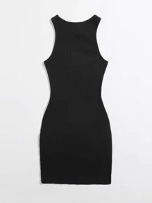 SHEIN Essnce Rib-knit Bodycon Dress - Black - View 2