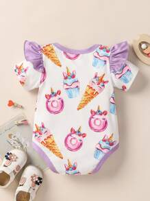 Baby Cartoon Graphic Ruffle Trim Bodysuit