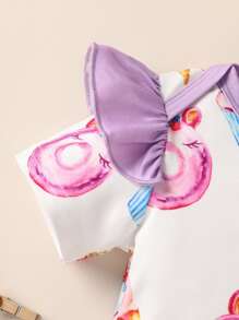 Baby Cartoon Graphic Ruffle Trim Bodysuit