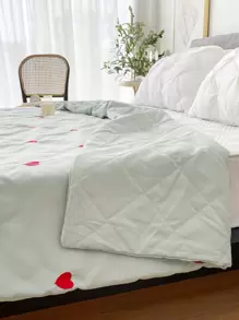 Heart Pattern Embroidered Bedspread - Green - View 4