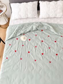 Heart Pattern Embroidered Bedspread - Green - View 5