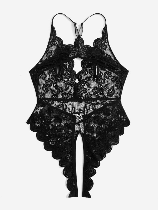 Plus Scallop Trim Crotchless Lace Teddy Bodysuit SHEIN USA