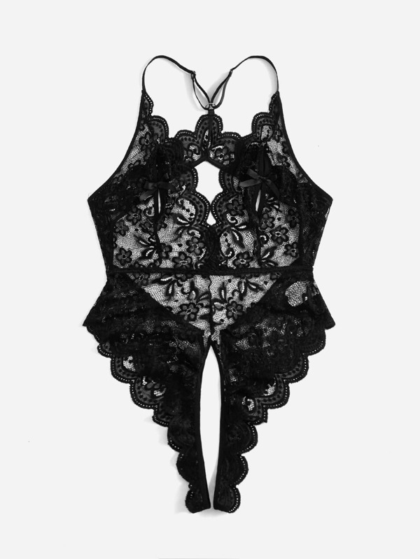 Plus Scallop Trim Crotchless Lace Teddy Bodysuit SHEIN USA