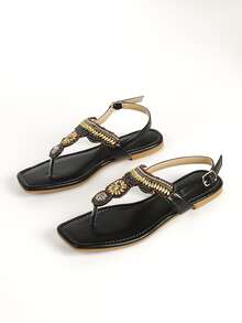 Sandalias de dedo con diseño de cuenta - Negro - Ver 4