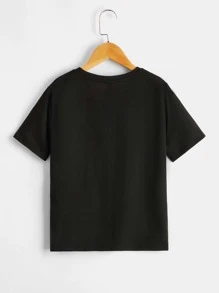 SHEIN Leap Crew Tween Boy Summer Casual Knitted Short Sleeve Round Neck Reflective Palm Print T-Shirt - Black - View 2