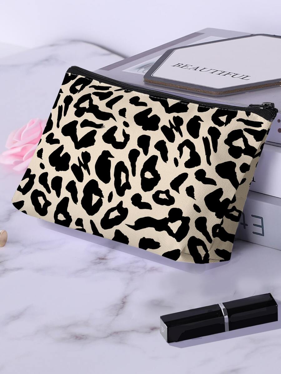 豹紋拉鍊化妝包，化妝品收納組織包，化妝工具包 - 彩色 - 查看 1