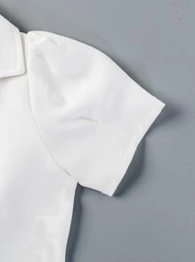 SHEIN Young Girl Lapel Collar Puff Sleeve Button Front Crop Shirt - White - View 4