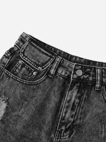 SHEIN EZwear 毛邊下擺破洞牛仔短褲