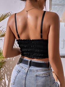 SHEIN Privé Lace Up Front Lace Cami Top - Black - View 2