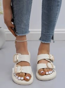 Thiết kế khóa đôi cho nữ Giày sandal có dây đeo mắt cá chân hở ngón, Giày sandal thoải mái ngoài trời tối giản chắc chắn thời trang - Màu be - Xem 4