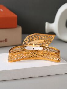 1pc Hollow Out Leaf Design Candle Holder - Gold - View 1
