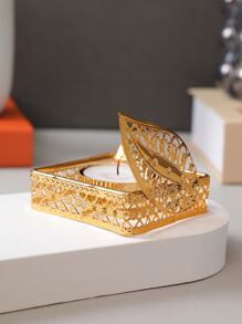 1pc Hollow Out Leaf Decor Candle Holder - Gold - View 6