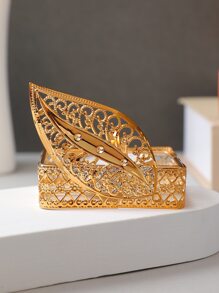 1pc Hollow Out Leaf Decor Candle Holder - Gold - View 7