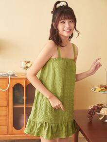 SHEIN VCAY 荷葉邊吊帶洋裝 - 青檸色 - 查看 3