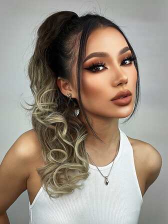  HAIRCUBE 18 pulgadas de largo Ombre Cabello castaño Realista y natural Suave Hermosa dama Pelucas de cola de caballo Pelucas Uso diario Cola de caballo