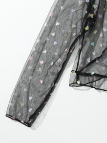 Chicas adolescentes Kimono con corazón de malla ribete con fruncido - Negro - Ver 4