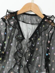 Chicas adolescentes Kimono con corazón de malla ribete con fruncido - Negro - Ver 5