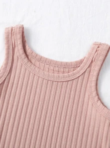 SHEIN Young Girl 2pcs Ribbed Unitard Romper - Multicolor - View 5