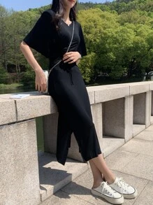 DAZY 素色前抽繩洋裝 - 黑色 - 查看 8