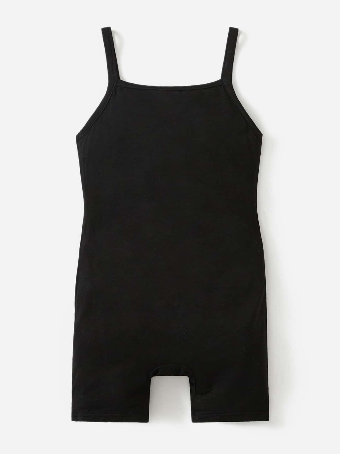 SHEIN Baby Girl Solid Cami Romper - Black - View 1