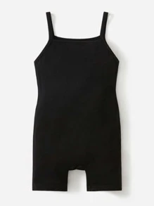 SHEIN Baby Girl Solid Cami Romper - Black - View 2