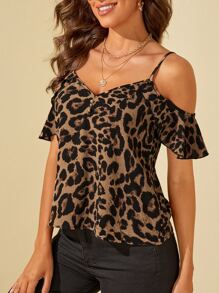 SHEIN Clasi 豹紋印花挖肩上衣 - 彩色 - 查看 4